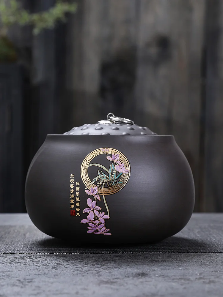 الرجعية الصينية الأرجواني الطين لوتس البذور وعاء براد شاي مختومة 0.4 كجم حزمة 1500 مللي Pu Erh الأحمر الأخضر الشاي تخزين يمكن هدية تزيين المنزل