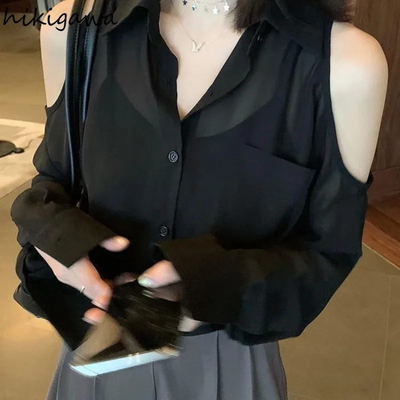 

Chiffon Blouses Women Clothing 2025 Long Sleeve Summer Loose Shirts 2025 Camisas De Mujer Fashion Sexy Off Shoulder Blouse Tops