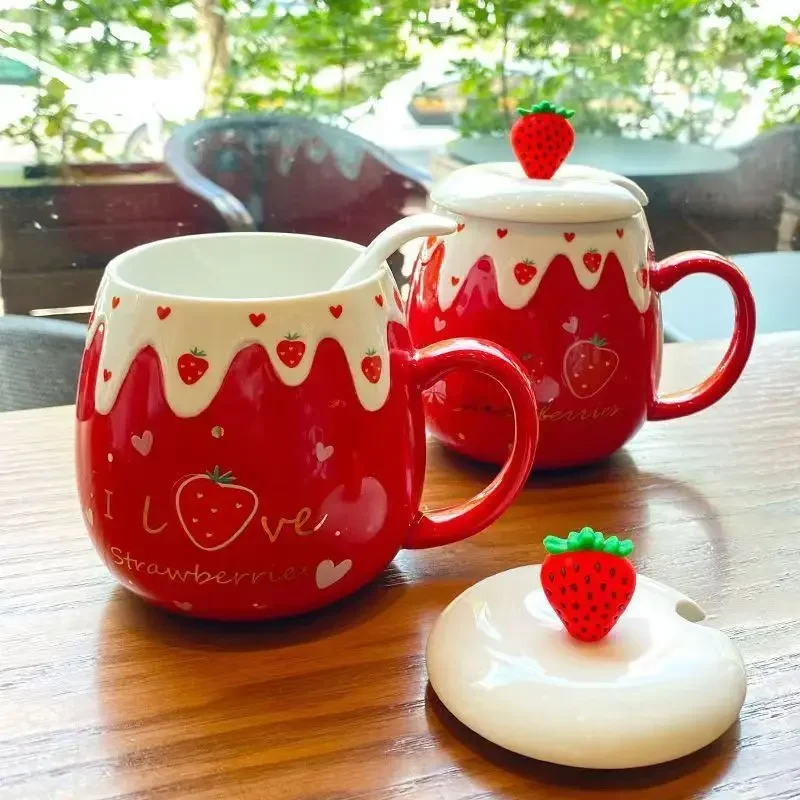 Mug Lovely Strawberry Ceramics Glass Large Capacity Milk Breakfast Cup Dining High Quality Creative Sweet New Product