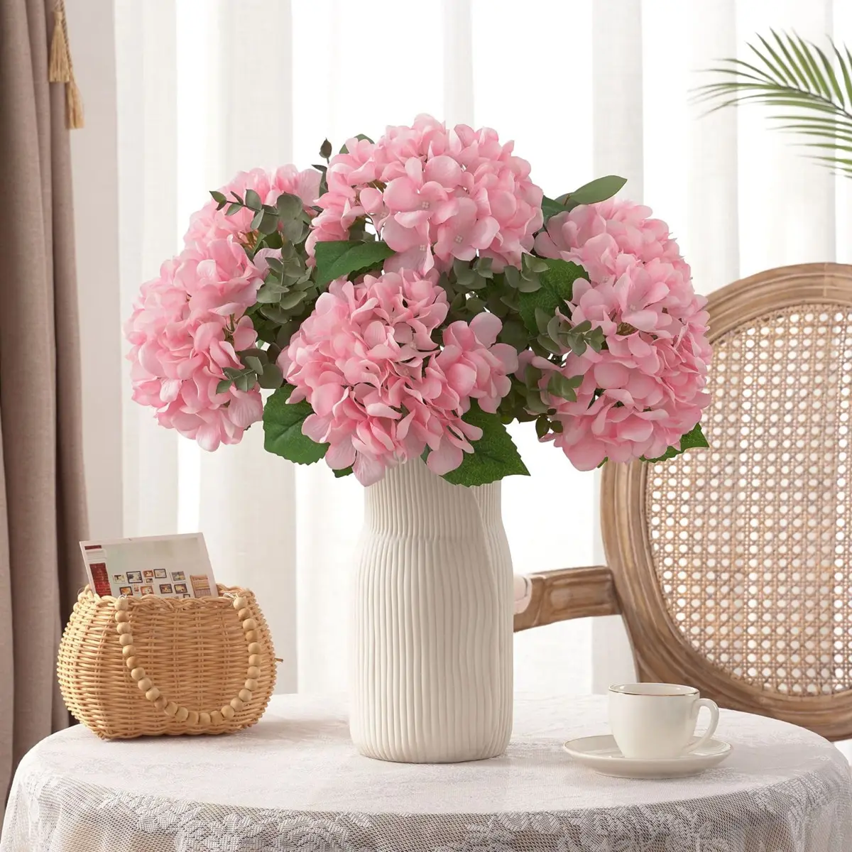 6 Stück Künstliche Blumen, Kunstseiden-Hortensien, Brautstrauß, Hochzeitsdekoration, Wohnzimmer-Tisch-Accessoires, Garten-Festival, Günstig – Detail 4