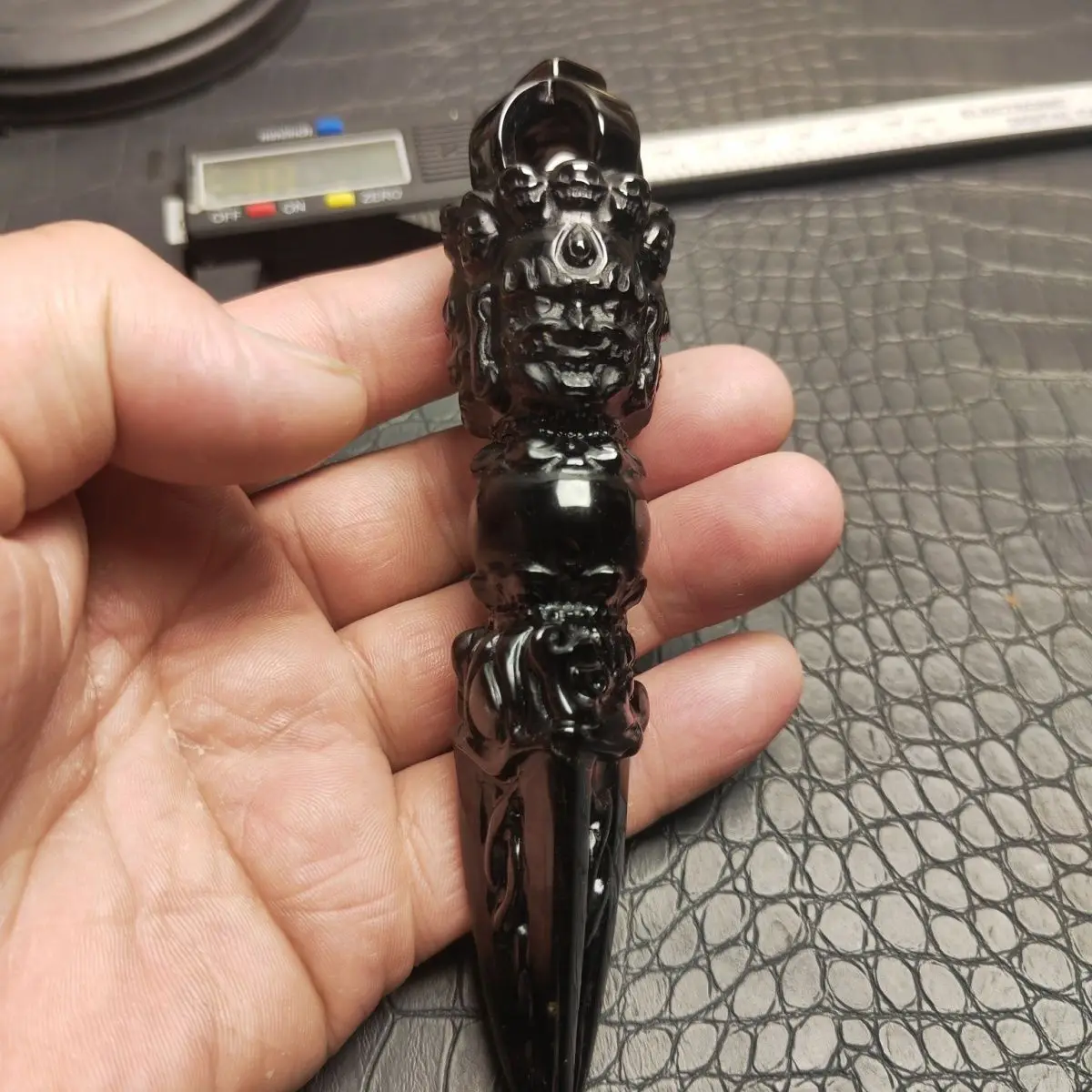 

Black Obsidian Vajra Dorje Phurba Amulet - Spiritual Protection And Grounding Energy Crystal for Meditation And Healing
