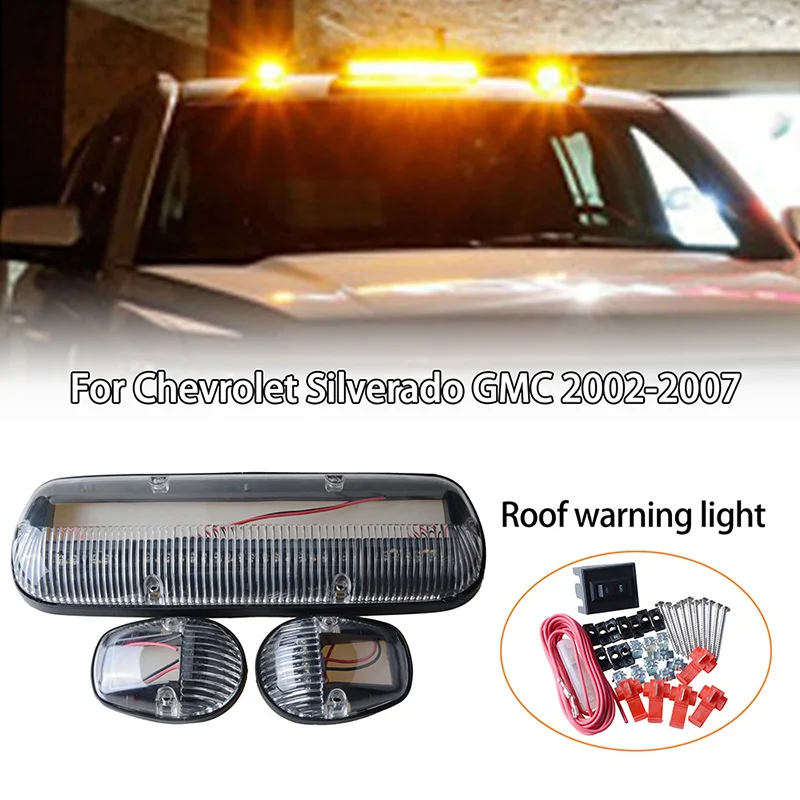 LED Roof Mounted Lamp Warning Light White Amber Light Fit For 2007-2013 Chevy Silverado GMC Sierra Car Accessories