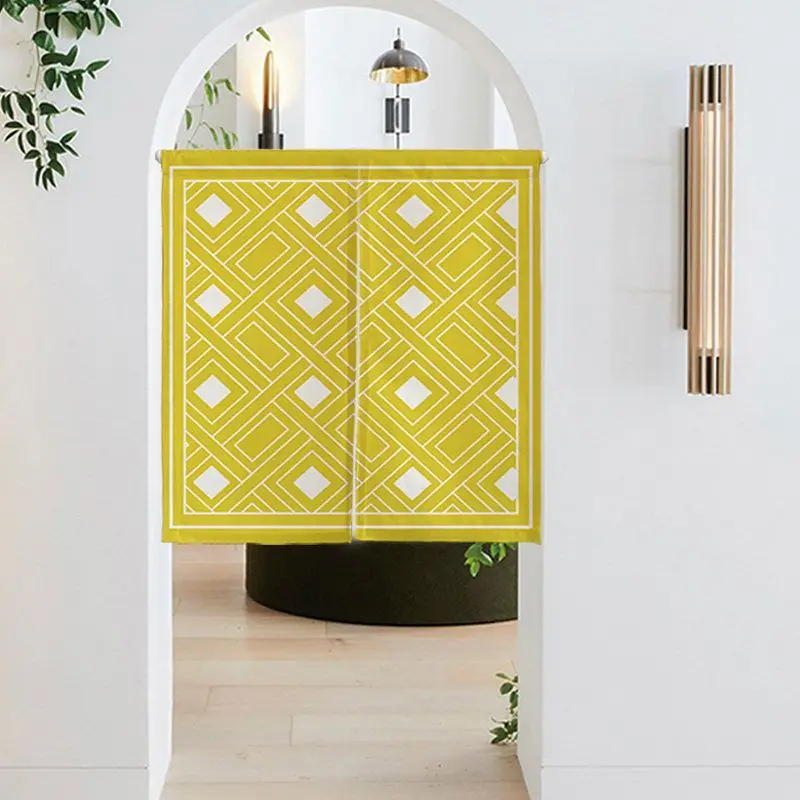 VIKAMA Vintage Caramel Rhombus Lattice Noren Split Door Curtain Room Divider Privacy Curtain for Entryway Bedroom Home Decor