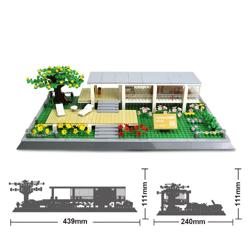

United States Creative Farnsworth House City Modern Art Architecture Build Block Street View Construction Brick Toy Collection