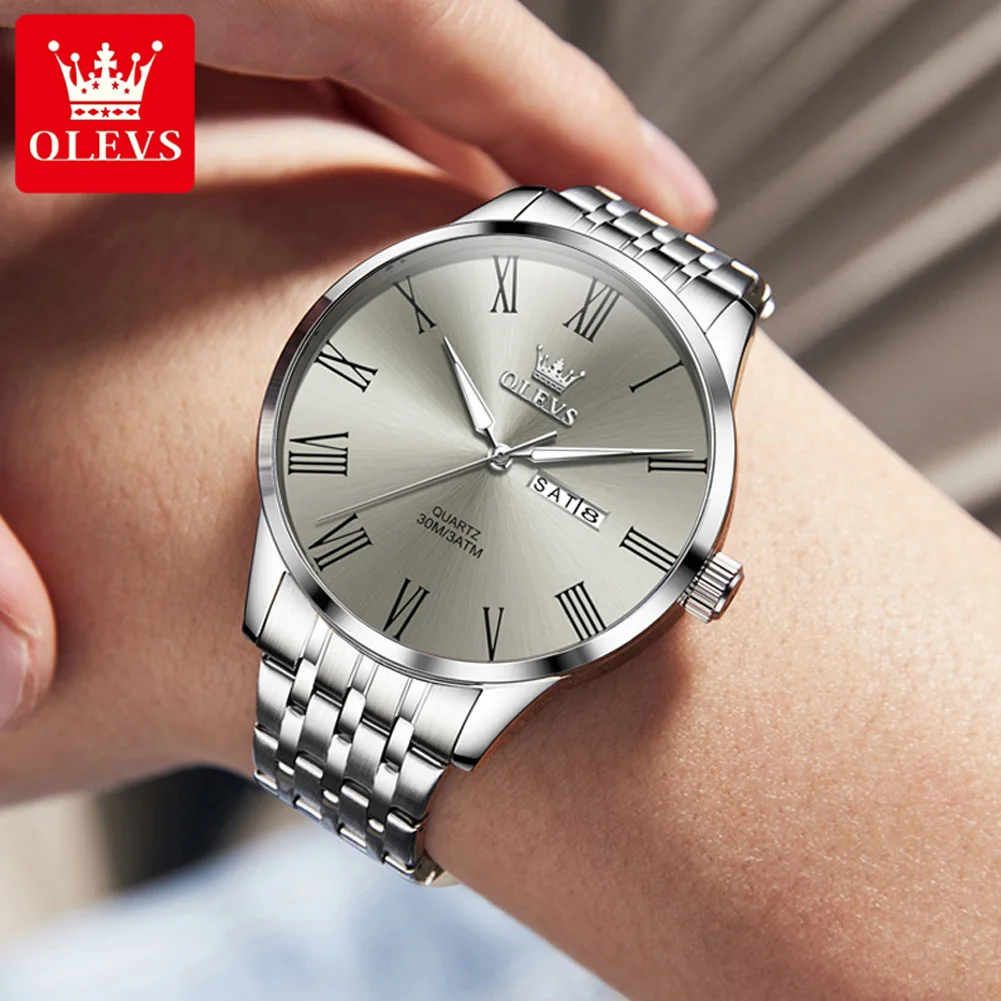 OLEVS Brand Original Simplicity Men's Watches Waterproof Stainless Steel Quartz Watch Luminous Date Roman Scale Male Wristwatch