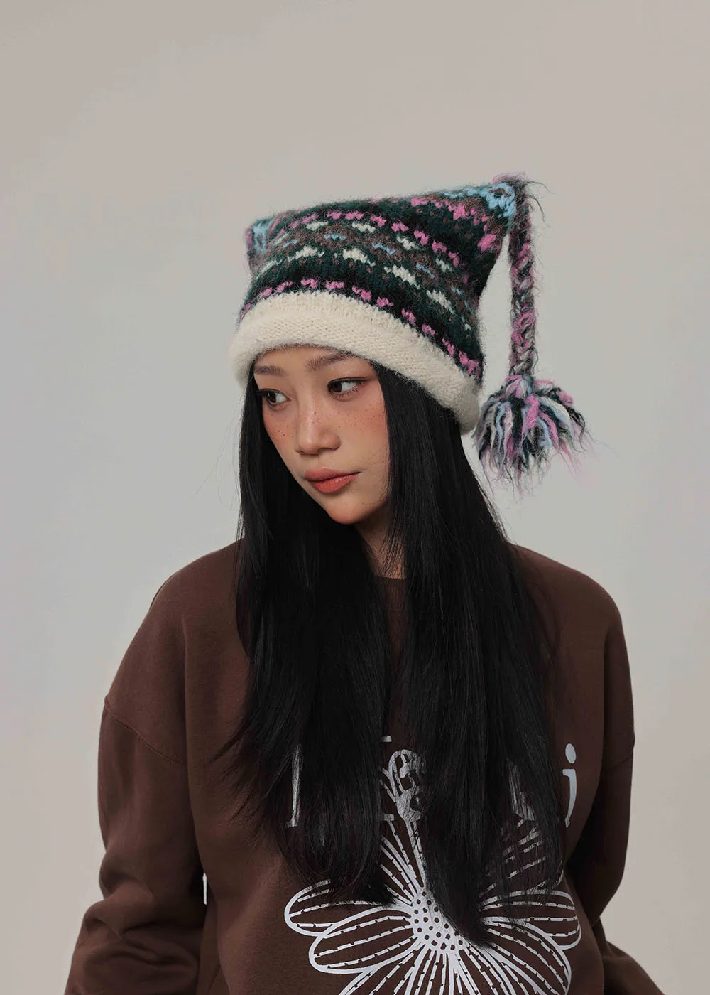 2024 New Funny Beanie with Braid for Women Men Cute Cat Ear Earflap Winter Hat Bonnet Slouch Skullies