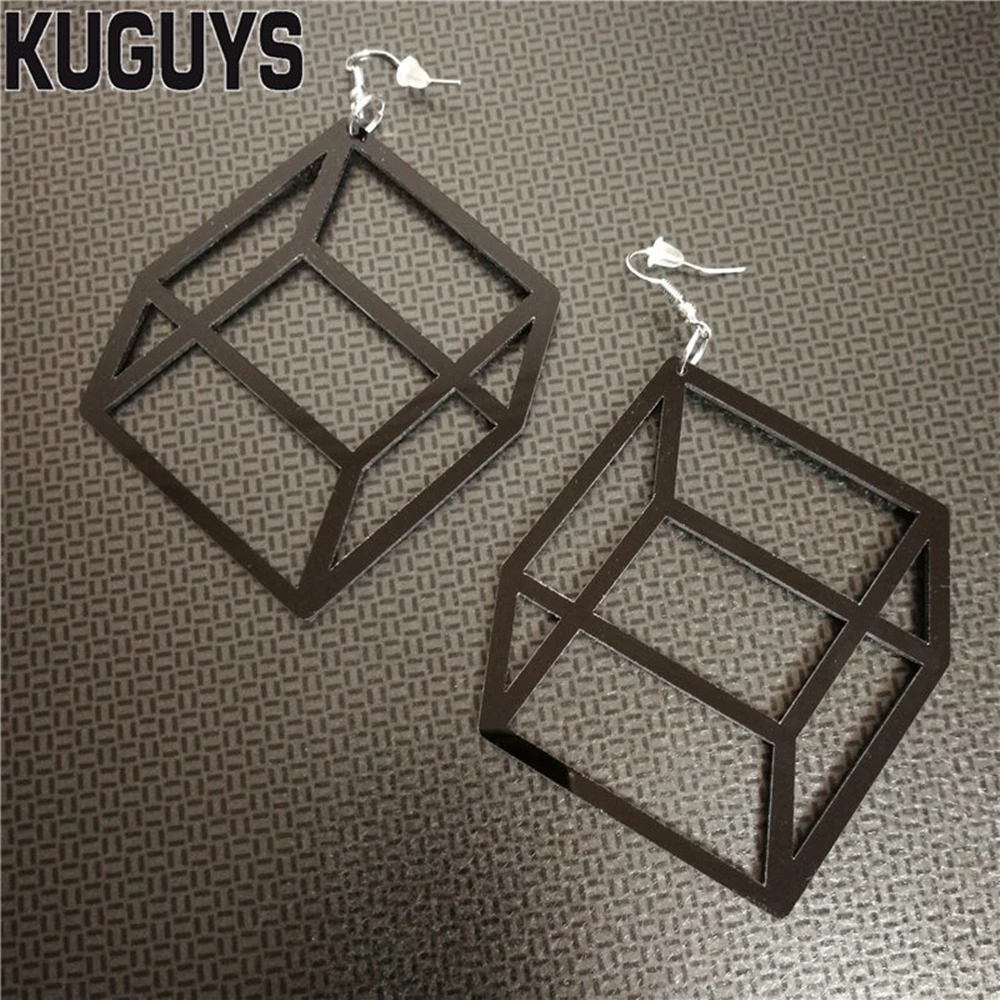 KUGUYS Square Cube Drop Dangle Earrings for Women Geometric White Pink Green Black Acrylic Hyperbole Neon Trendy Jewelry