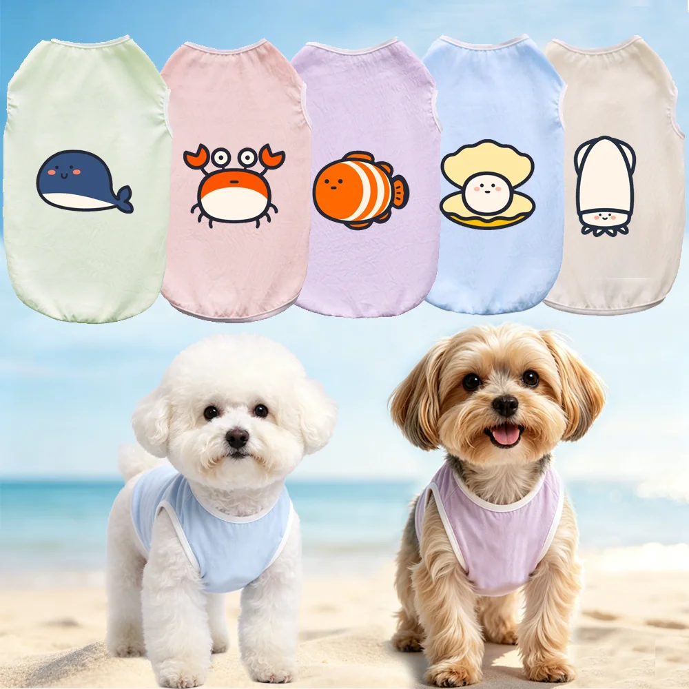 

Summer Ocean Cartoon Pet Vest Cat & Dog Breathable Lightweight Cute T-shirt Suitable For Bichon Frise Yorkshire Beach Outfits