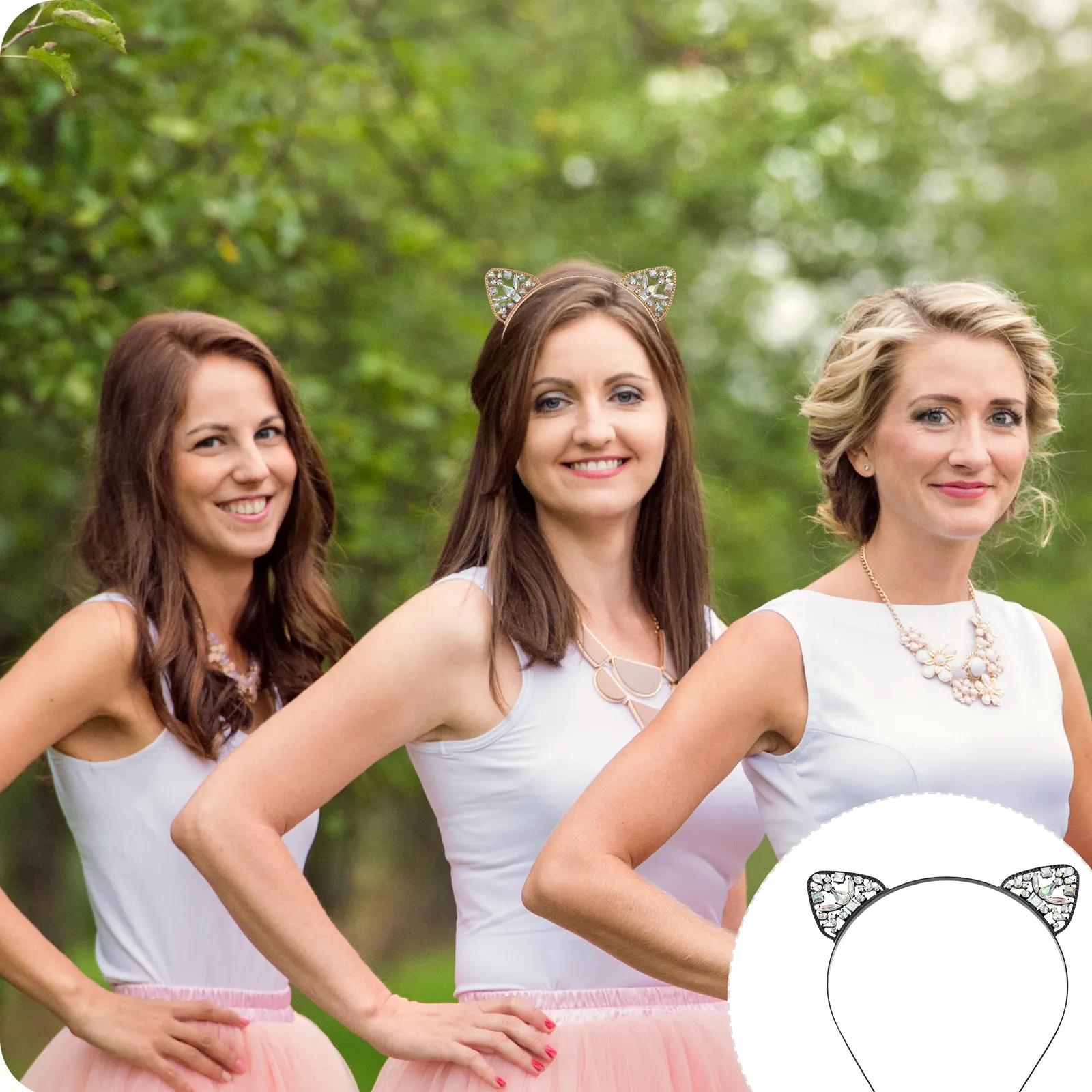 

3Pcs Cat Ears Headband Crystal Rhinestone Stylish Hair Hoop Party Girls Hair Accessories Photo Prop Gift Cat Ears Headband