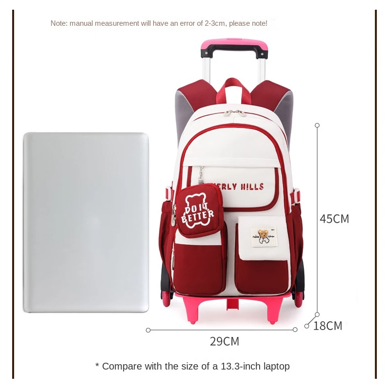 Rolling Wheeled Backpack Book Bag Children School Backpack with Wheels Students School Bags for Girls Trolley Bag Cute Schoolbag