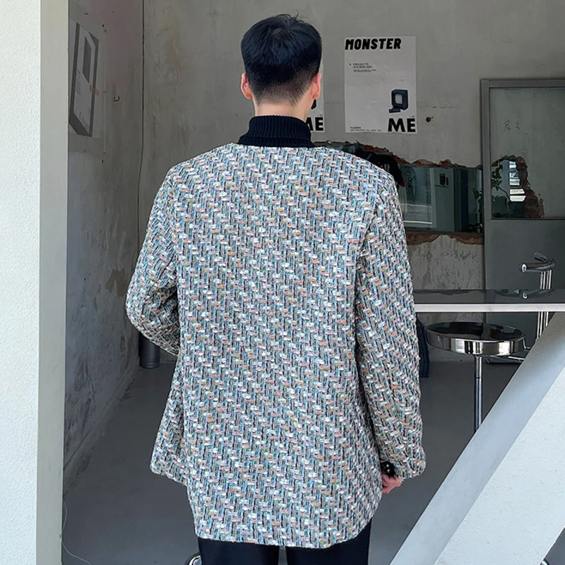 

Colors Menswear Weave Single Breasted Jacket Spring Winter 2022 New Loose Round Collar Tweed Coat Male High Quality Clothes