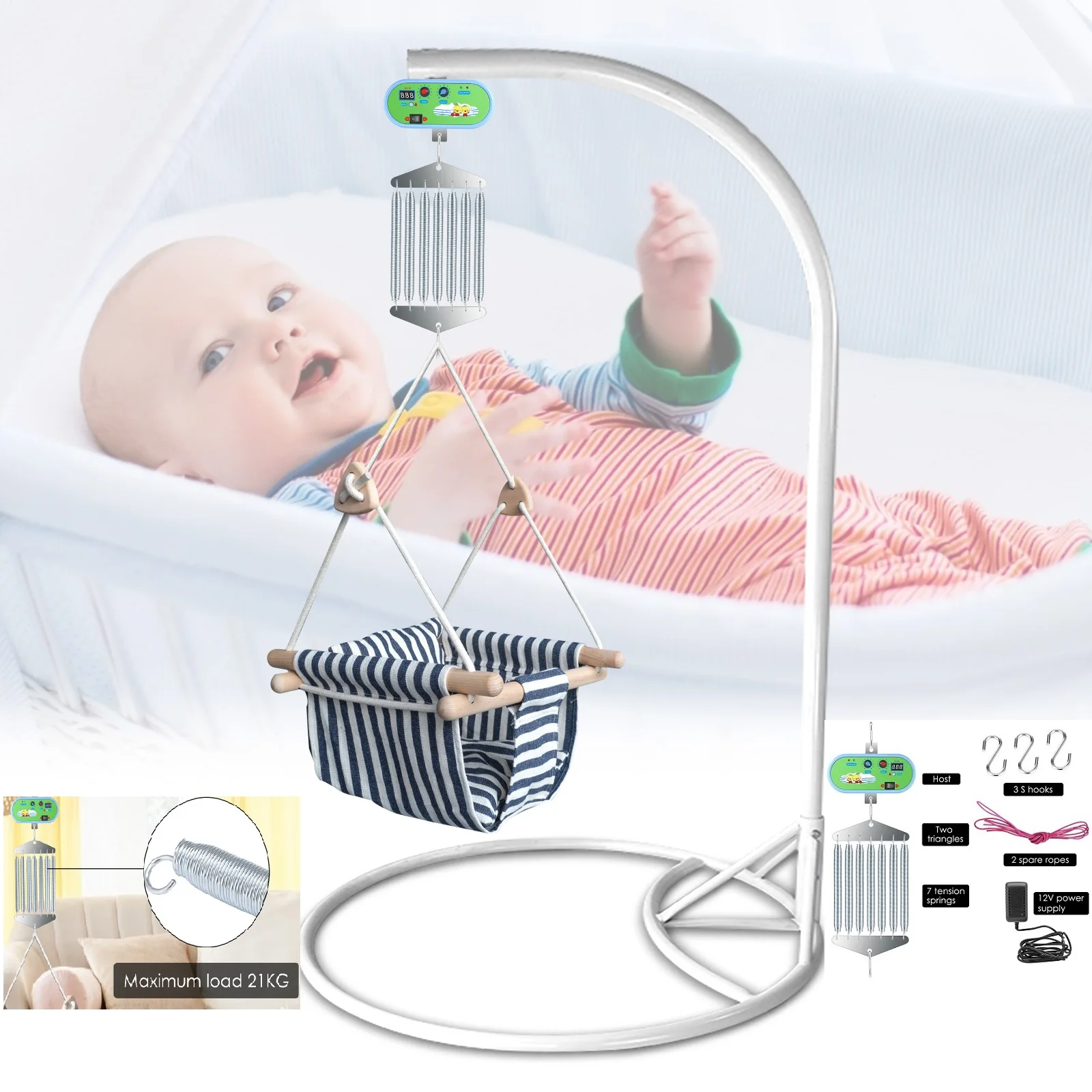 Electric Baby Swing Controller Rocker Controller Quiet Motor Spring Cradle Bracket Load 20kg Adjustable Timer EU Plug Version