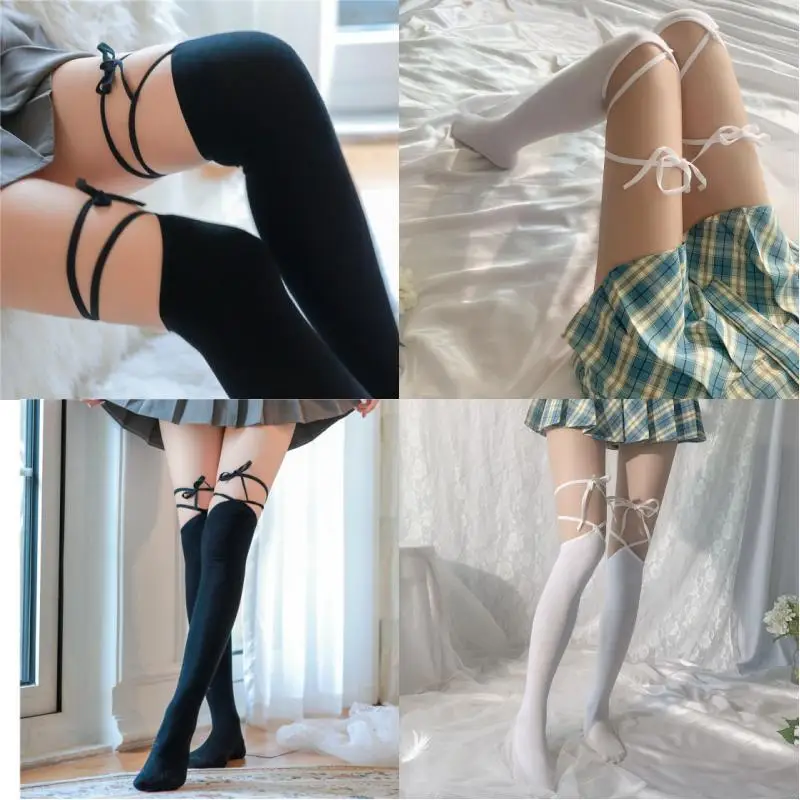 Street Socks Strappy Lace Fishnet Stockings Cool JK Girl Knee Women Socks Japanese Lolita Long Knee High Socks