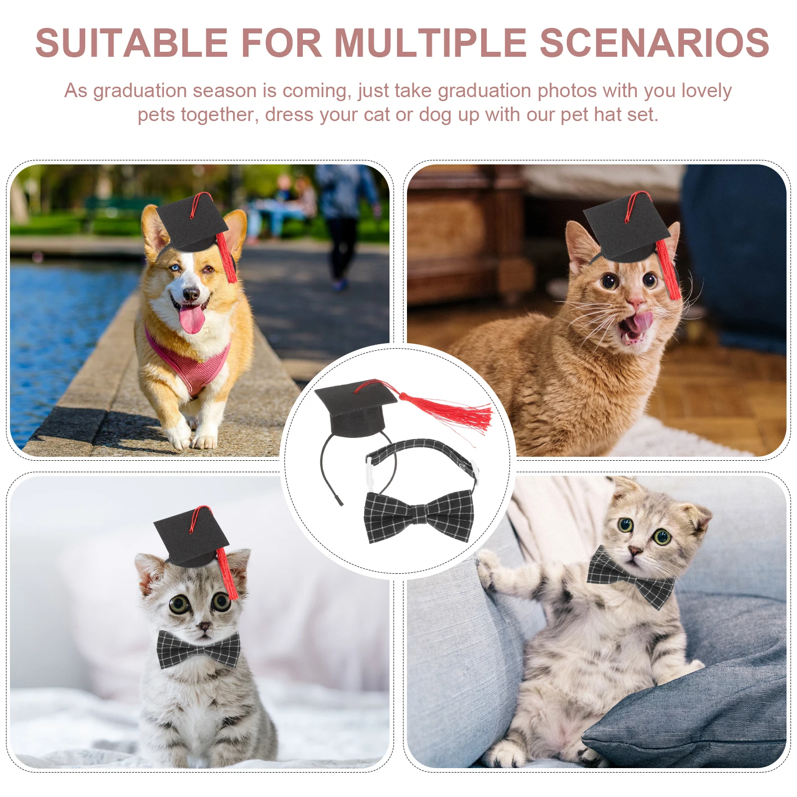 

Pet Graduation Caps Hair B Felt Cloth Costume Doctor Hat Headdress Dog Cat Party Supply Bowtie Set Mini Photo Prop Lightweight