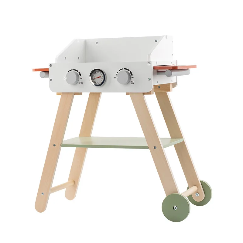 Children's play house simulation sound and light food barbecue plus BBQ kebabs to eat barbecue wooden meal kitchen toy set