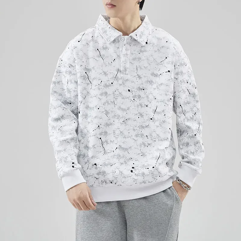 

Осенняя мужская рубашка-поло в американском стиле, дизайн большого размера, новый мужской топ с модным принтом, свободная повседневная рубашка с длинными рукавами, весна