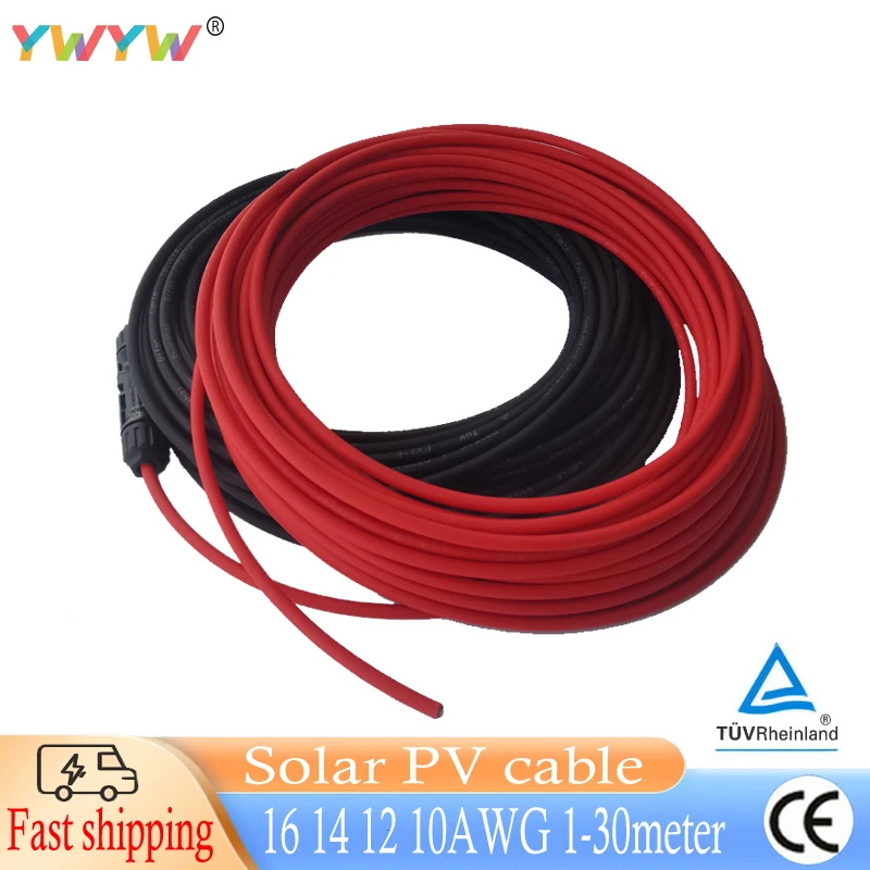 

10, 12, 14 AWG black and red with solar photovoltaic wire connectors, 1 pair of solar panel cables, copper wire 6, 4, 2.5 mm ²