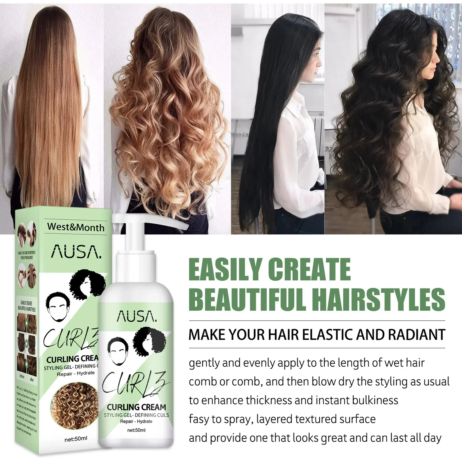Crema para definir rizos ligeros, crema hidratante para el cabello rizado, crema para rizos intensos para definir todos