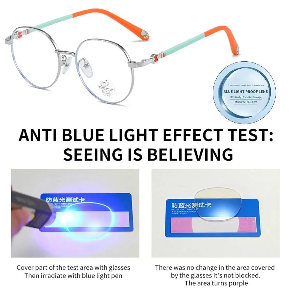 Anti-Blauw Licht Bril Voor Kinderen Mode Klassieke Metalen Frame Nerd Oogbescherming Brillen Kinderen Schattige Kat Paw Computerbril