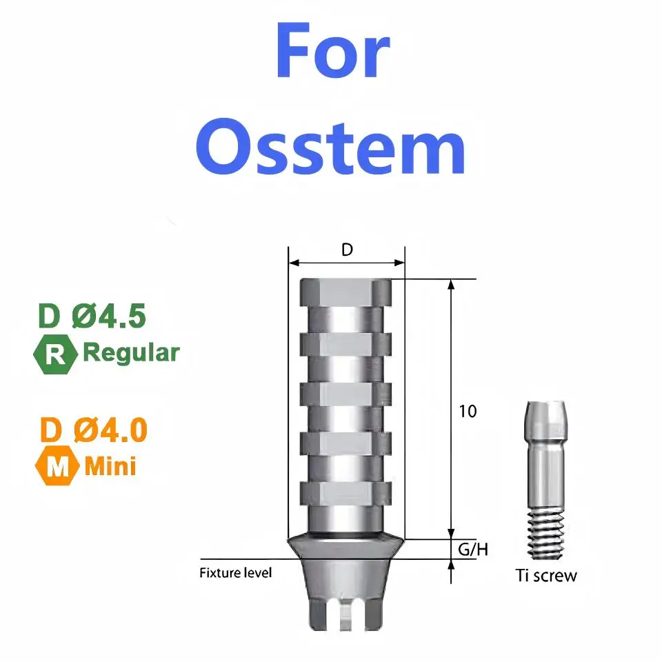 10Sets Titanium Temporary Abutment Compatible with OSSTEM Regular Mini Implant Dental Provisional Abutment Hex Non-Hex