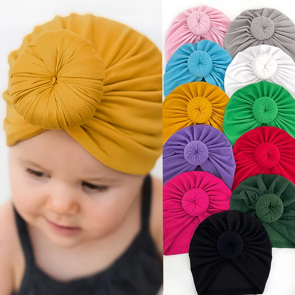 

New 2023 Baby Headscarf Hat Pure Color Knot Overhead Baby Cap Infant Supplies Clothing Accories from China Spring Season