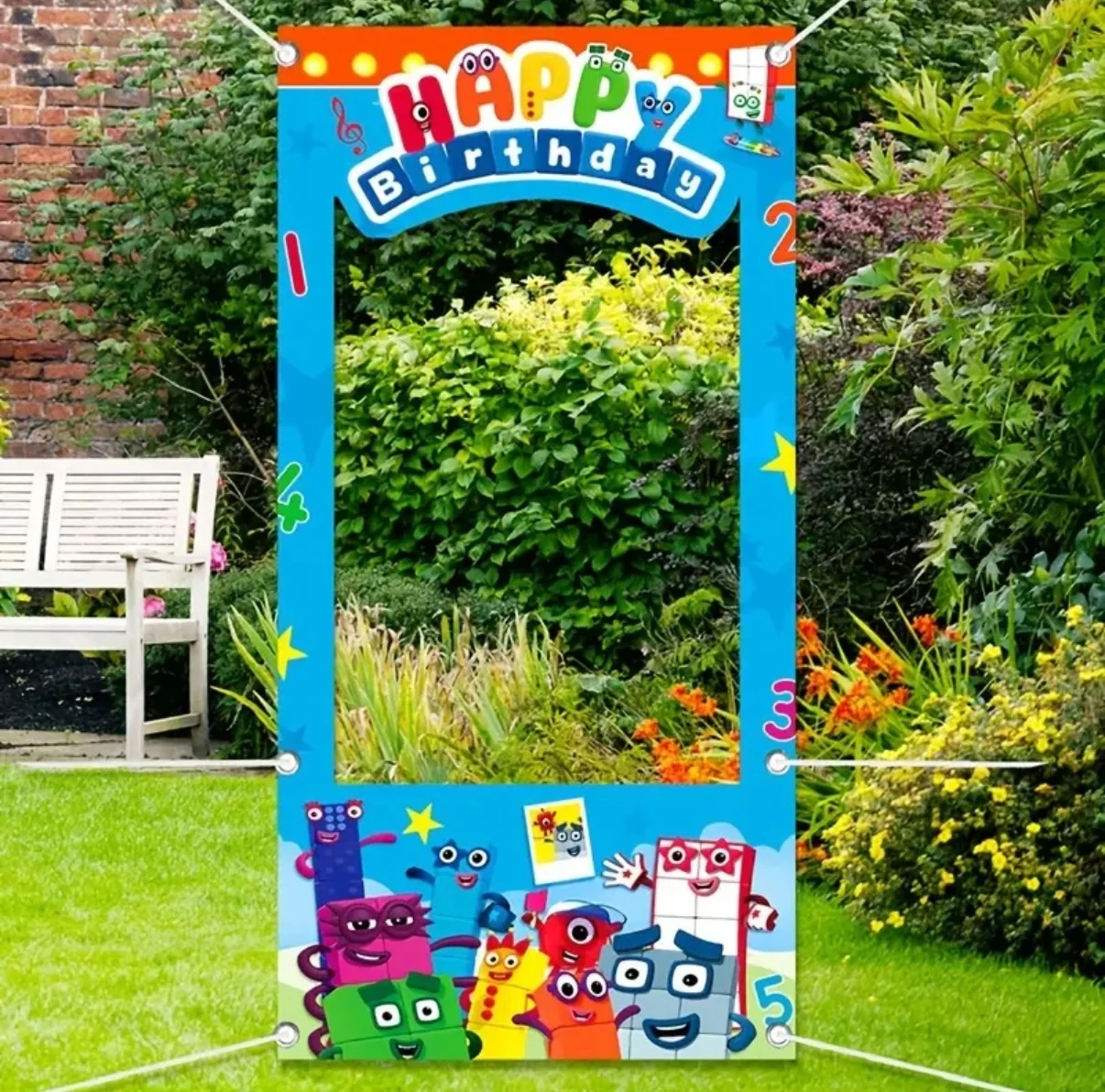 Cartoon Number character hollowed out photo booth props  Number building blocks Banner birthday party decor  fun photography