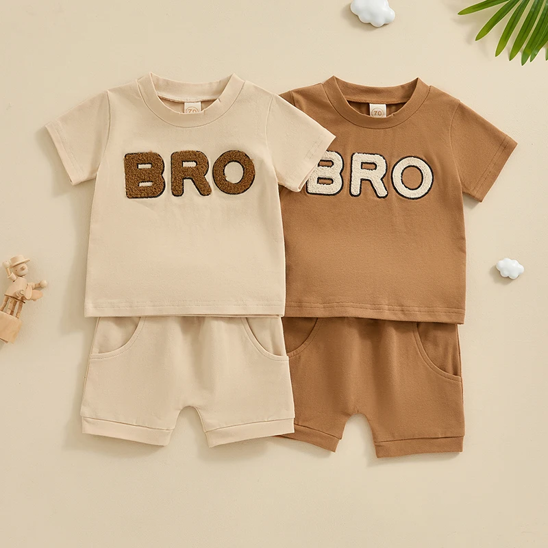 

Toddler Boys Summer Costume Outfit Fuzzy Letter Embroidered Short Sleeve T-Shirts Tops and Shorts 2Pcs Kids Clothes Set