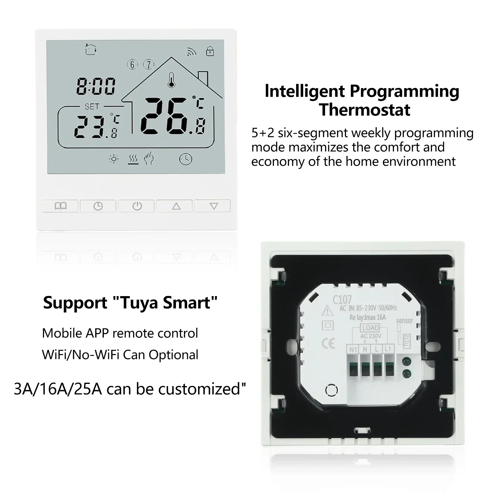 Home WIFI/NO-WIFI Programmierbare Bodenthermostatsteuerung Warmer Fußbodenheizungs-Temperaturregler 86 x 86 x 37 mm