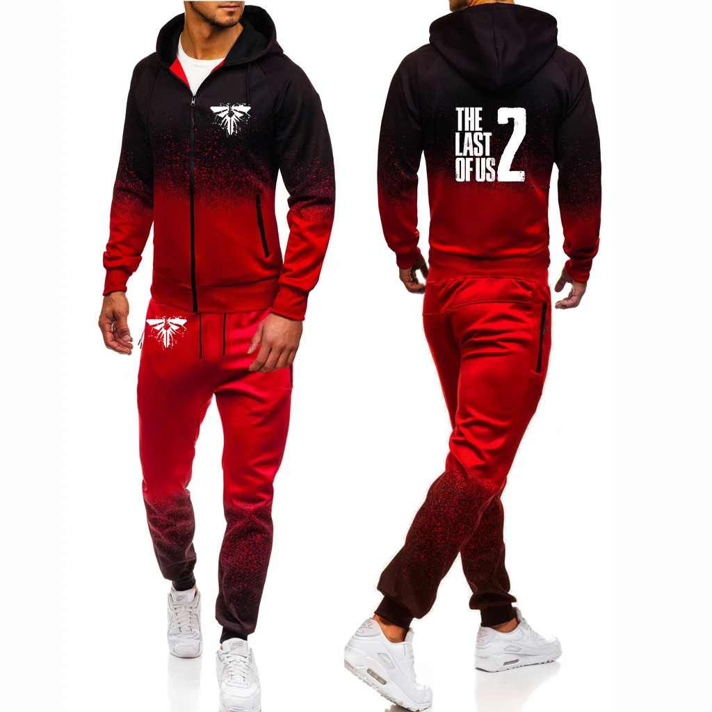 2024 Frühling Herbst Herren The Last Of Us Logo Print Mode Kapuzenjacke Sweatshirt + Beliebte Jogginghose Farbverlauf Sport Set