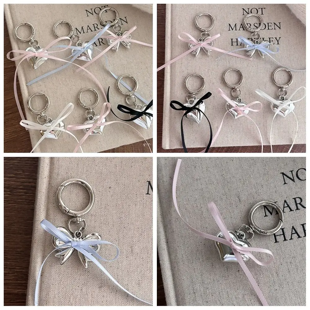 

Phone Charms Bow Keychain Bowknot Ribbon Pearl Vintage Heart Keychains Decoration Creative Metal Heart Key Pendant Bag Ornaments