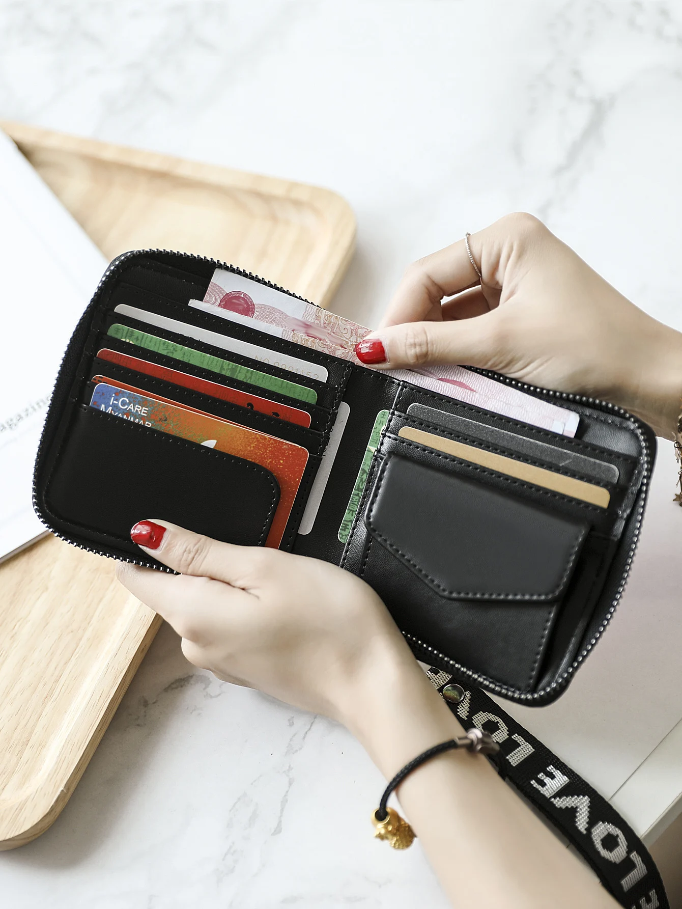 Fashionable laser colored women\'s short wallet PU leather large capacity multi card slot ID card holder long wallet coin purse