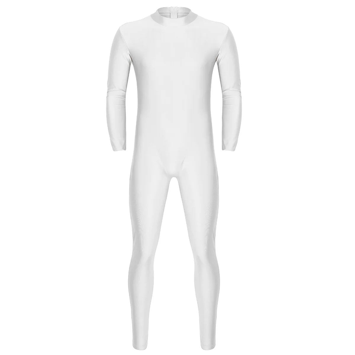 Masculino elastano zentai terno zíper de volta manga longa de uma peça bodysuit de corpo inteiro macacão sexy pele-apertado unitard trajes de dança