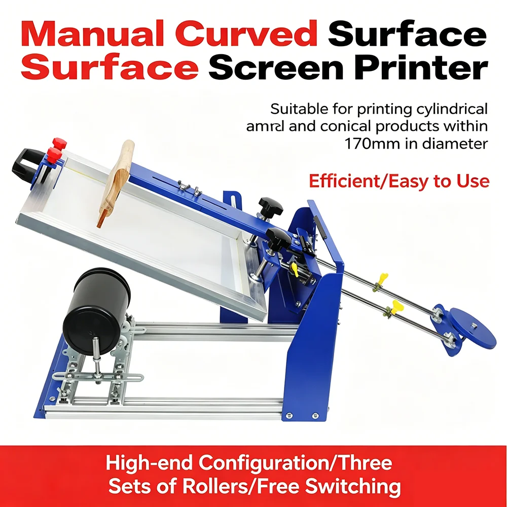 Is Suitable for Printing Cylindrical Objects (cups/bottles/tubes) with A Diameter 1.3-17CM Manual Curved Screen Printing Machin