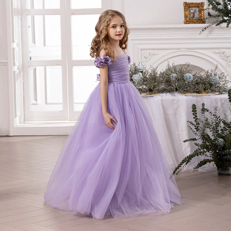 Girls' Pink Tube Top Princess Dress, Girl's Piano Performance Dress, Flower Girl Wedding Dress, Birthday Party Performance Dress