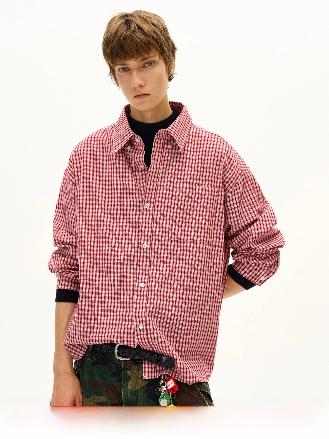 

Classic American Red And White Plaid Long Sleeve Shirt Unisex Casual Versatile Couple's Checkered Shirt Cotton Youth Fit