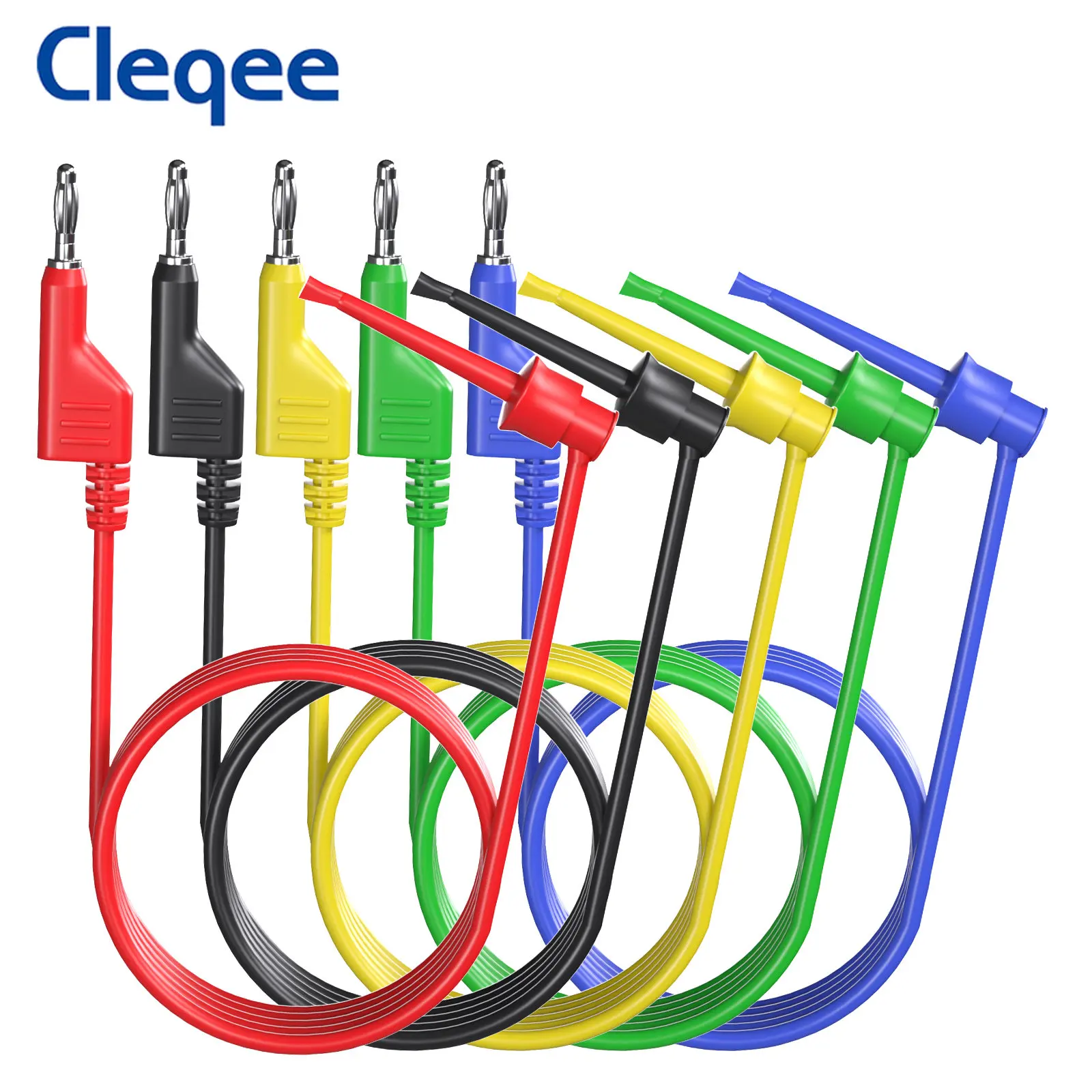 Cleqee P1045 5PCS Test Hook Clip To 4mm Stackable Banana Plug Test Lead kit Durable Multimeter Test Cables Copper 100cm 500V 5A