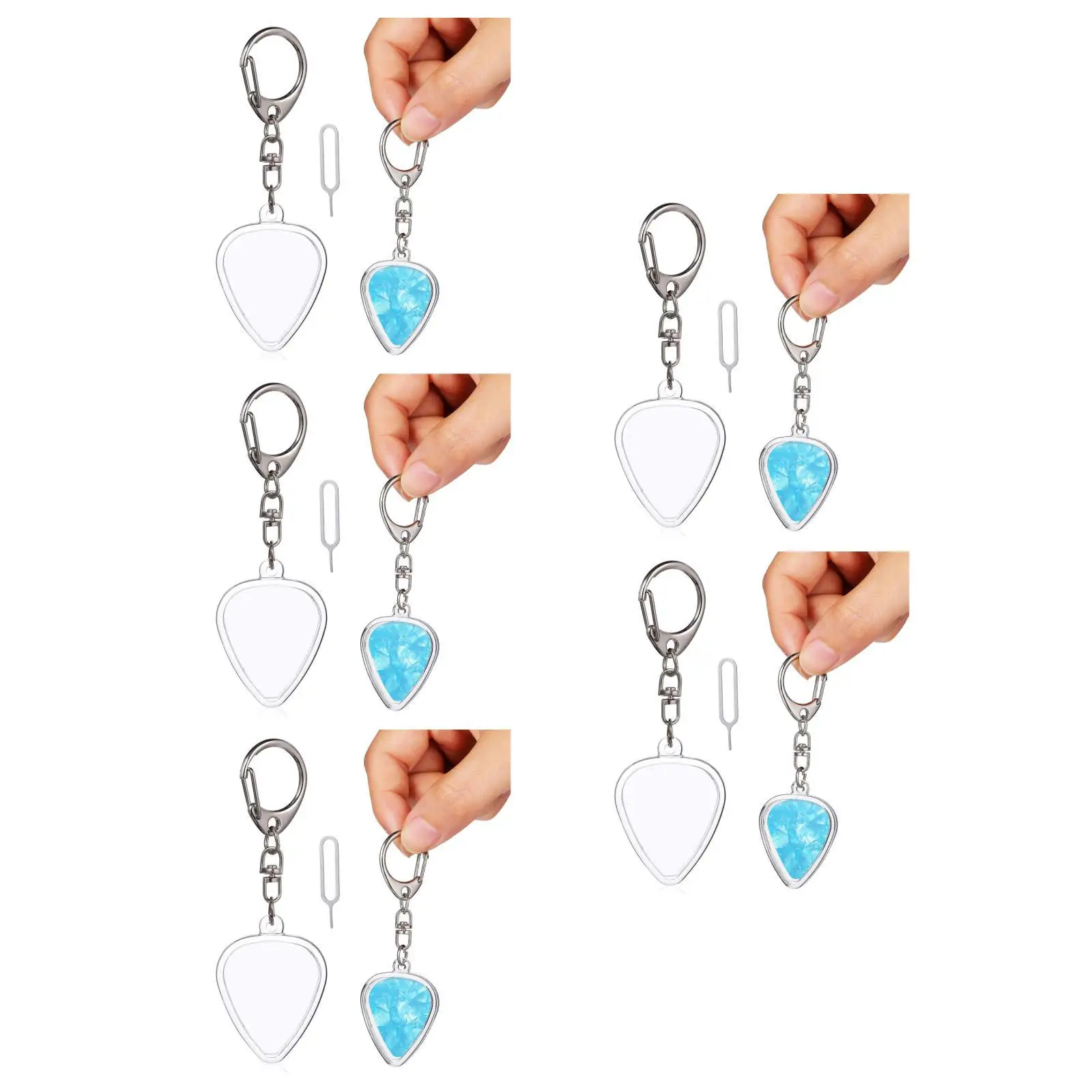 

5pcs 5 Pack Guitar Key Case Accessories Picks Holder Bag Keychains Clear Keyring Transparent
