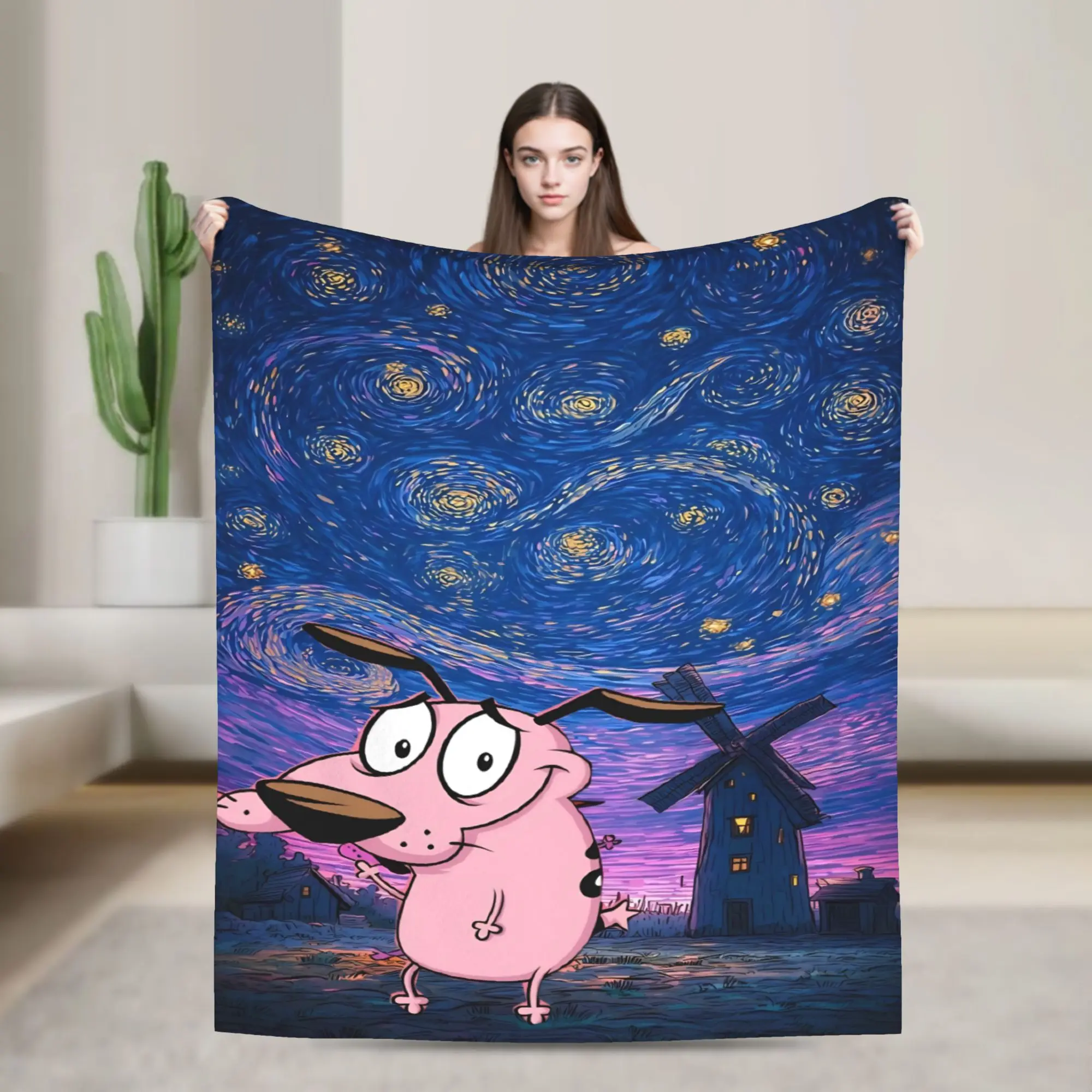 Couraged Cowardlys Dogs Blanket Flannel Cartoon Warm Throw Blankets for Bedroom Sofa Bed Rug