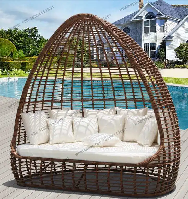 

Outdoor bed, rattan villa garden hotel rattan lounge chair