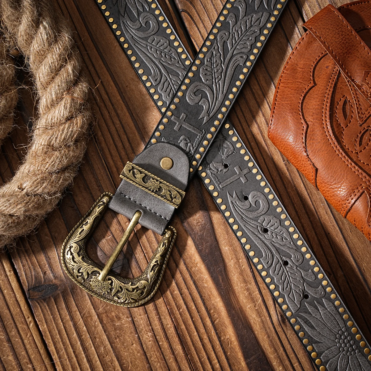Lässige, individuelle und Retro-Gürtel, Kleidungsaccessoires im Western-Stil, Metallschnallen, PU-Gürtel, geeignet für Männer und Frauen – Detail 9