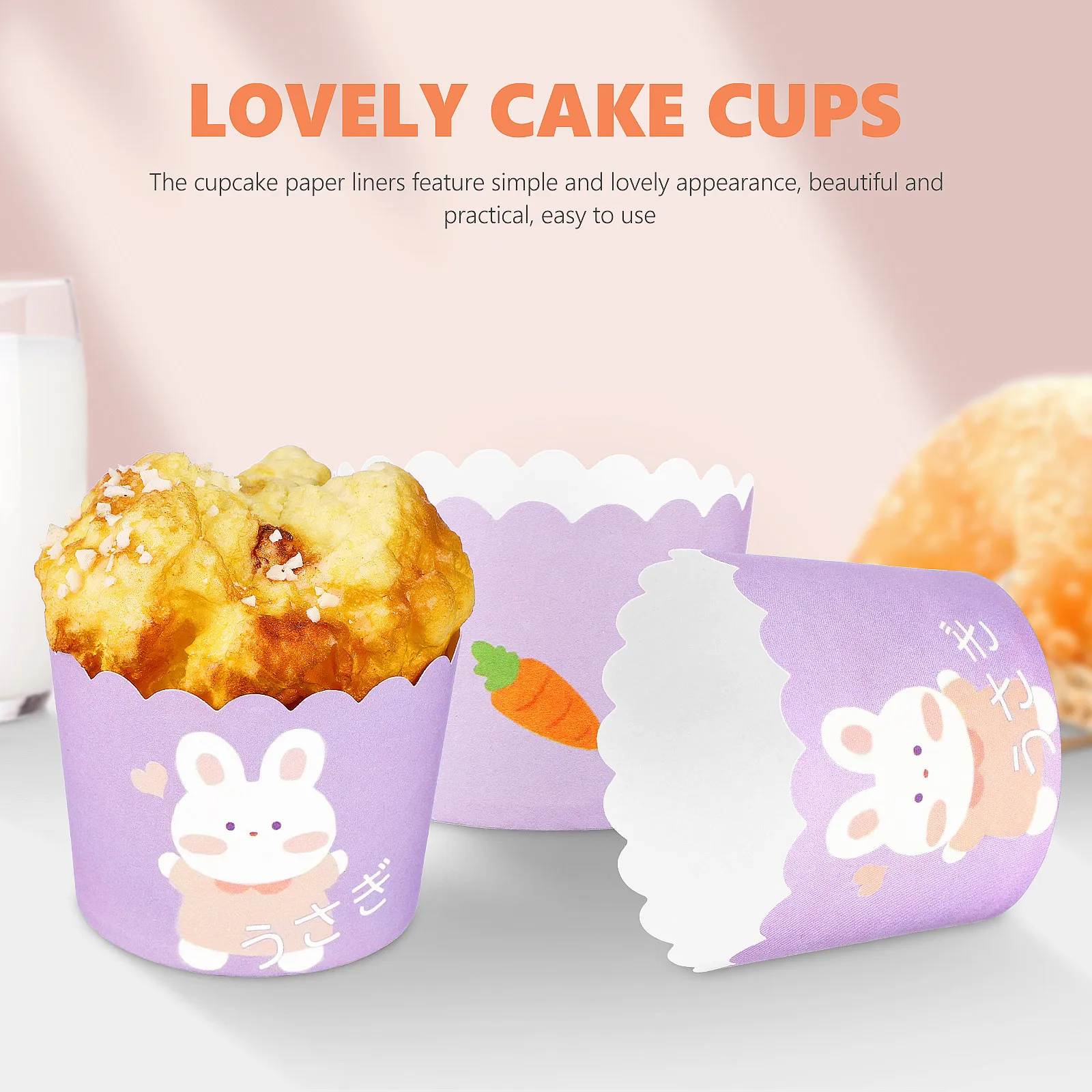 100 Pcs Rabbit Baking Cups Oil Proof High Temp Resistant Cupcake Liners Paper Oven Desserts C ies Chocolate Parties Baking