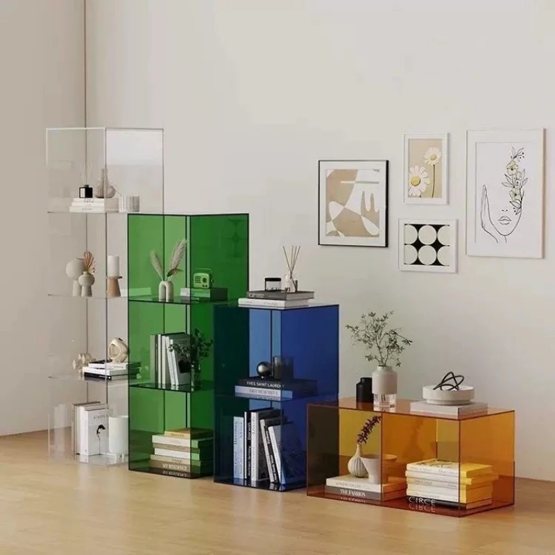 Modern simple living room two-color instant display storage and aesthetic acrylic two-layer shelf dopamine cabinet