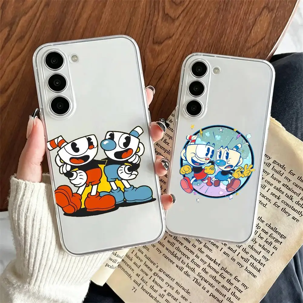 

Cute CupHead And MugMan Phone Case For SamsungA10,12,20,21S,30,31,40,50,51,52,70,71 Transparent Cover
