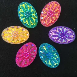 30PCS 20mm*30mm AB Resin Oval Flower Rhinestone Flatback Ornaments DIY Wedding Appliques Craft SR21