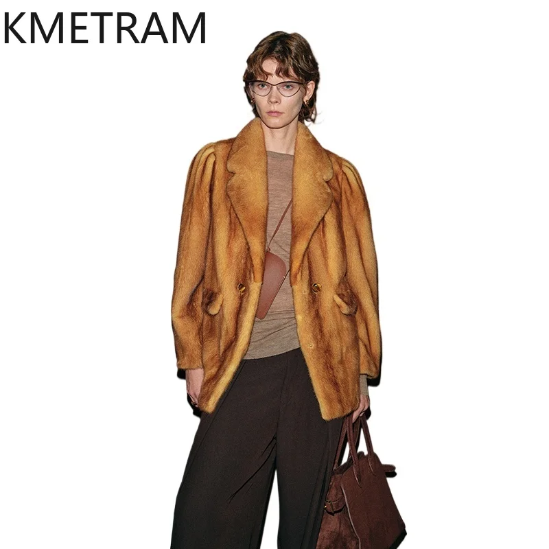 

KMETRAM 100% Mink Fur Jacket Woman High Quality Golden Real Fur Suit Jackets Silk Lining Winter Women Clothing 2025 шуба женская
