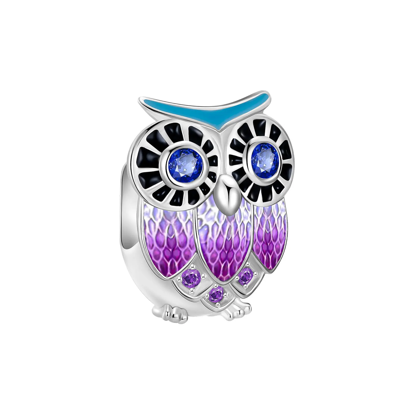 

925 Sterling Silver Purple Owl Beads Fit Original Pandora charm bead Charm Bracelet Necklace Trinket Diy Women Jewelry