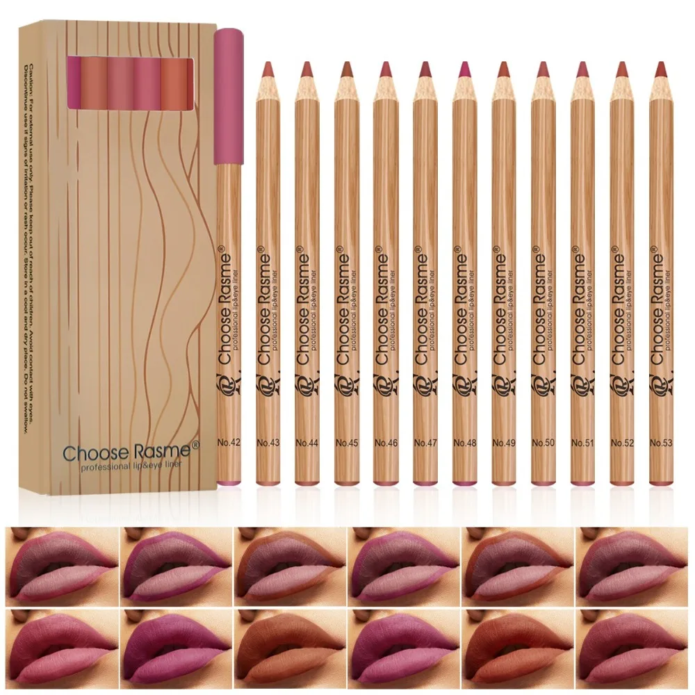 12Pcs/Box Hot Creamy Pencils Lip Liner Set Matte Waterproof Lip Beauty Products Smudge-Proof Long-Lasting Lip Pencil Woman Girls