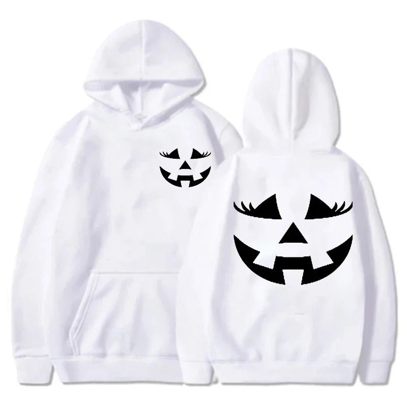 Pumpkin Face Hooded Hoodies Sweatshirt Jackolantern Funny Halloween Sportwear for Women Halloween Crewneck Sweatshirt for Women