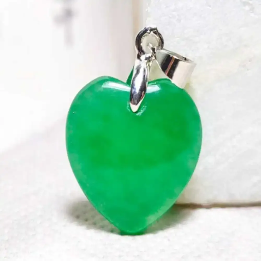 Natural Jadeite Green Jade Heart-shaped Lucky Rope Pendant Christmas Spirituality Lucky Bless Wrist Bohemia spread Chain Classic