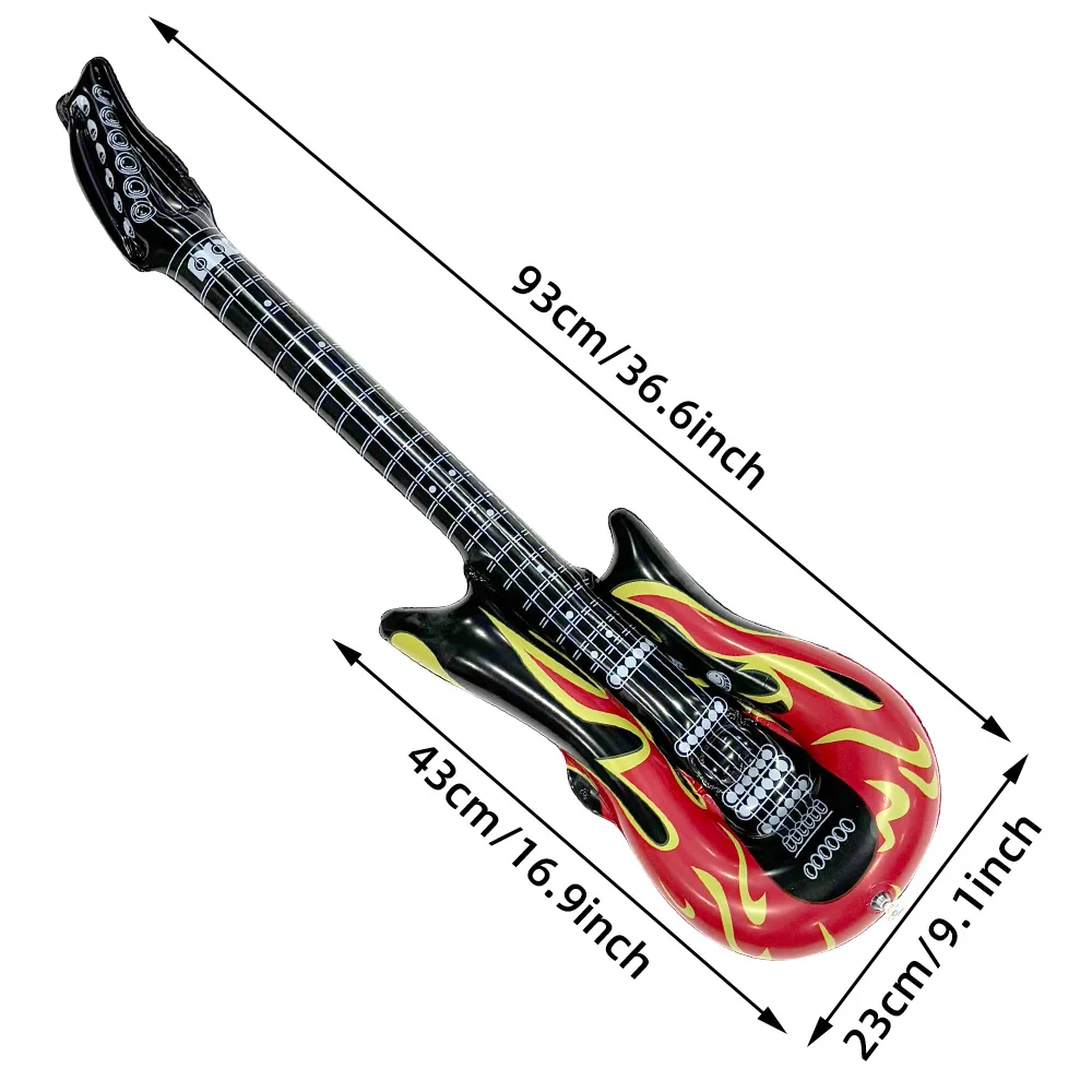 2 Stück 36 Zoll Flame aufblasbare Gitarren, verdickte wiederverwendbare aufblasbare Ballons für Rockgitarre, Musikparty-Dekoration – Detail 4